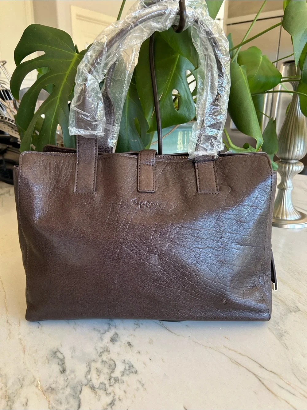 Foley + Corinna Dark‎ Brown Leather Top-Handle Satchel with Gold Hardware